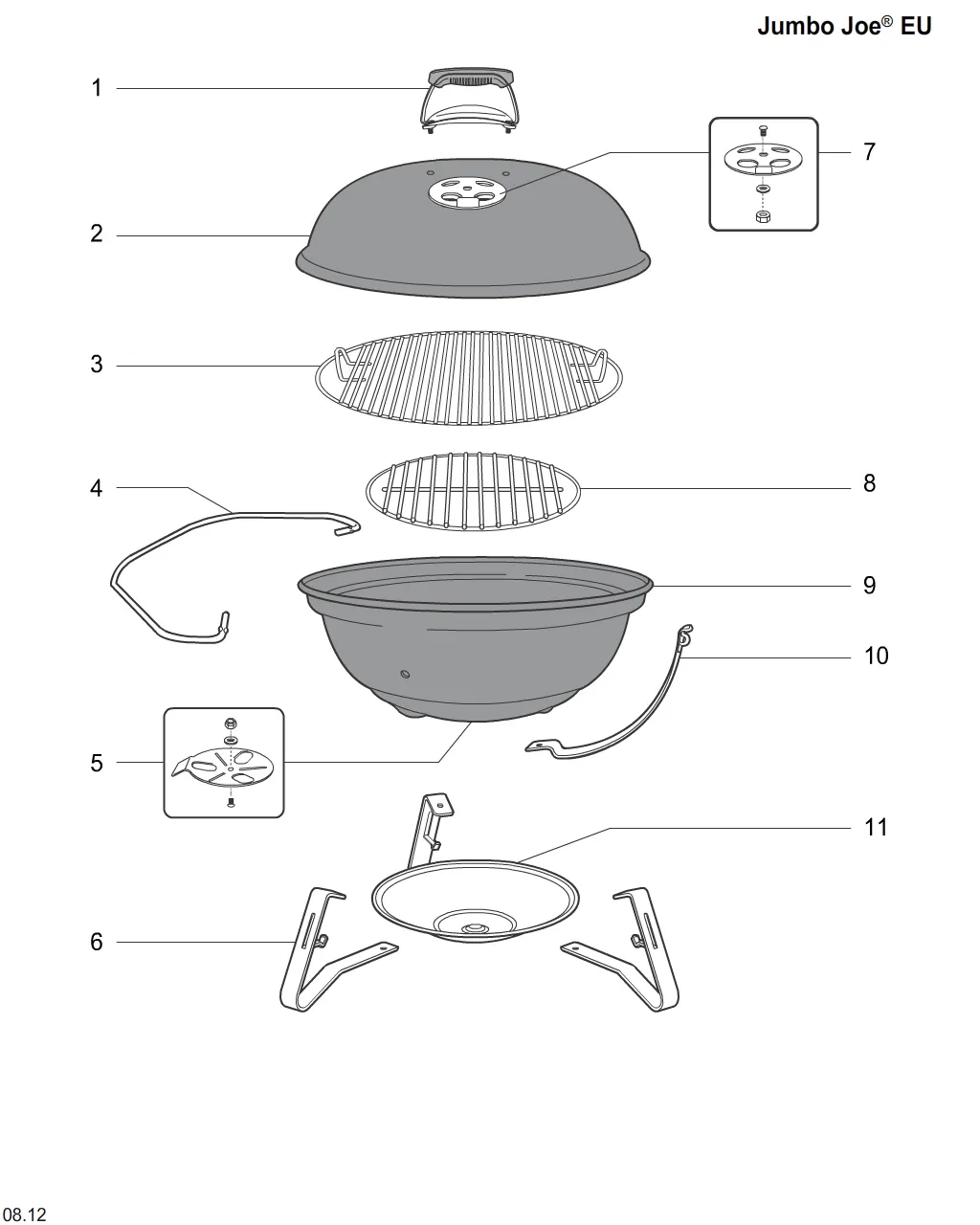 Výkres dílů grilu Weber Jumbo Joe 47cm (2013) (Export) (1211004)