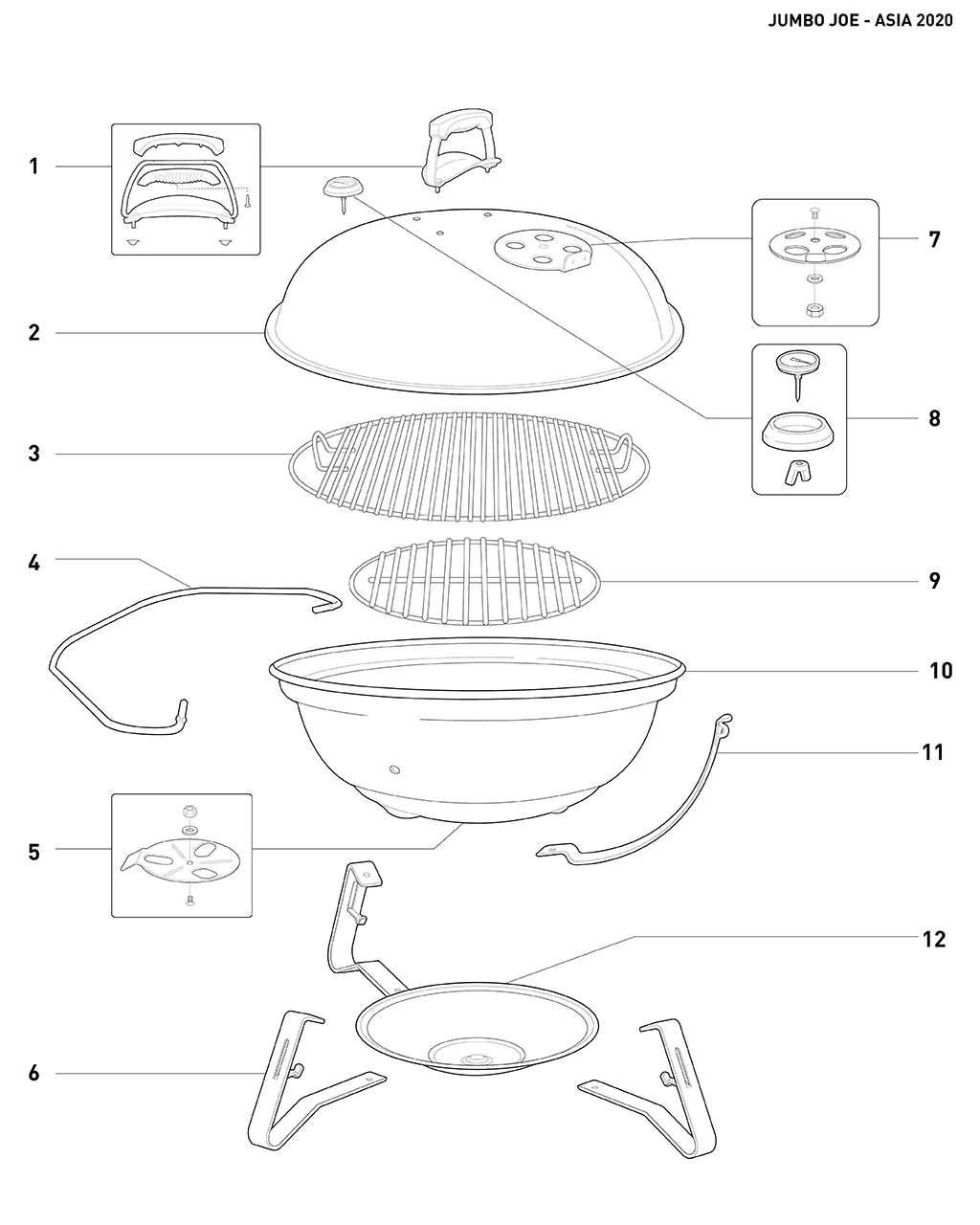 Výkres dílů grilu Weber Jumbo Joe Charcoal Grill 47cm with Thermometer (1211308)