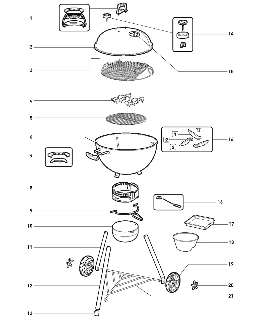 Výkres dílů grilu Weber Original Kettle E-5730 Blk (2019) (Europe) (14201004)