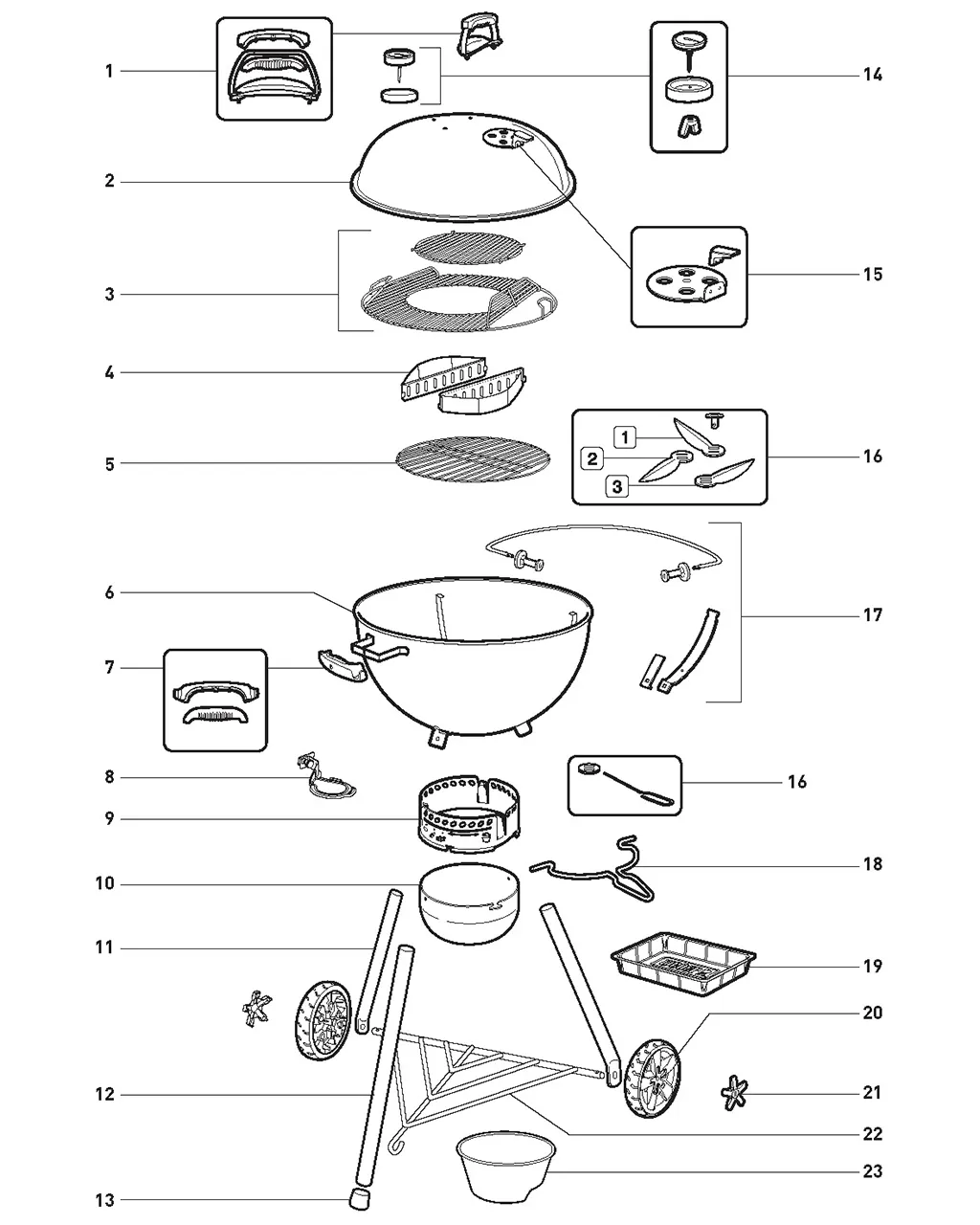 Výkres dílů grilu Weber Master-Touch SE E-5755 Blk (2019) (Europe) (14801004)