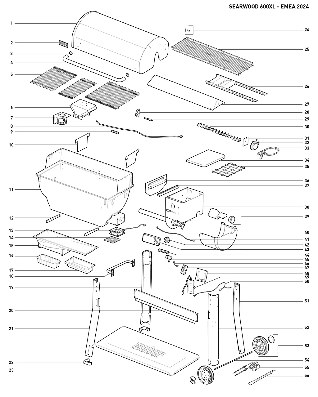 Výkres dílů grilu Weber Searwood® XL Pellet Barbecue (1500131)
