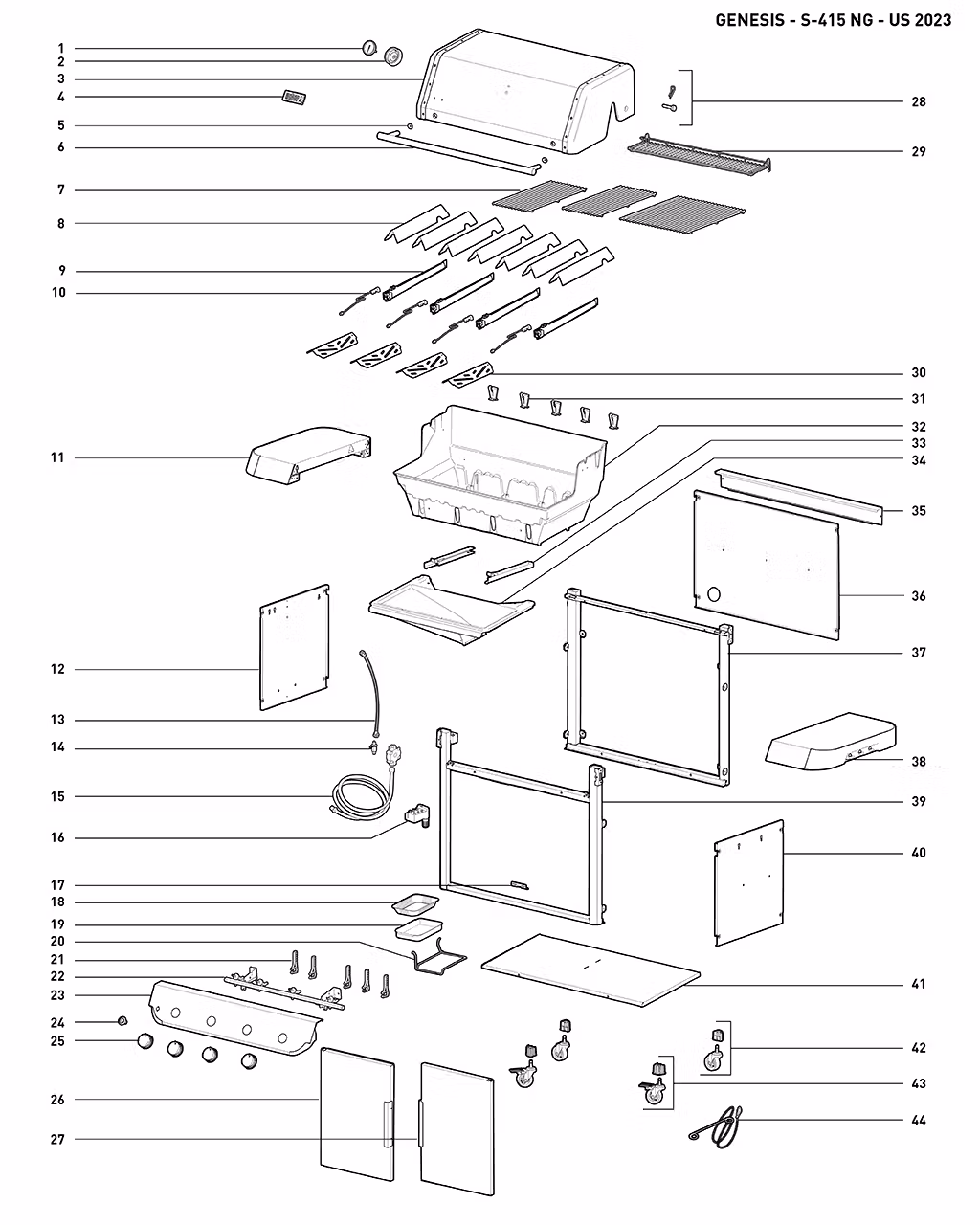 Výkres dílů grilu Weber Genesis S-415 Gas Grill (Natural Gas) (1500580)