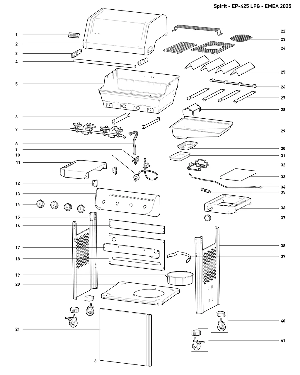 Výkres dílů grilu Weber Spirit® EP-425 Gas Grill (1500952)