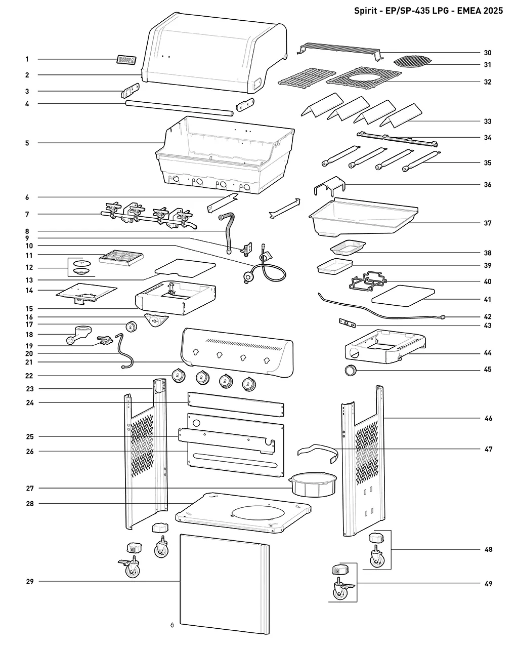 Výkres dílů grilu Weber Spirit® EP-435 Gas Grill (1500966)