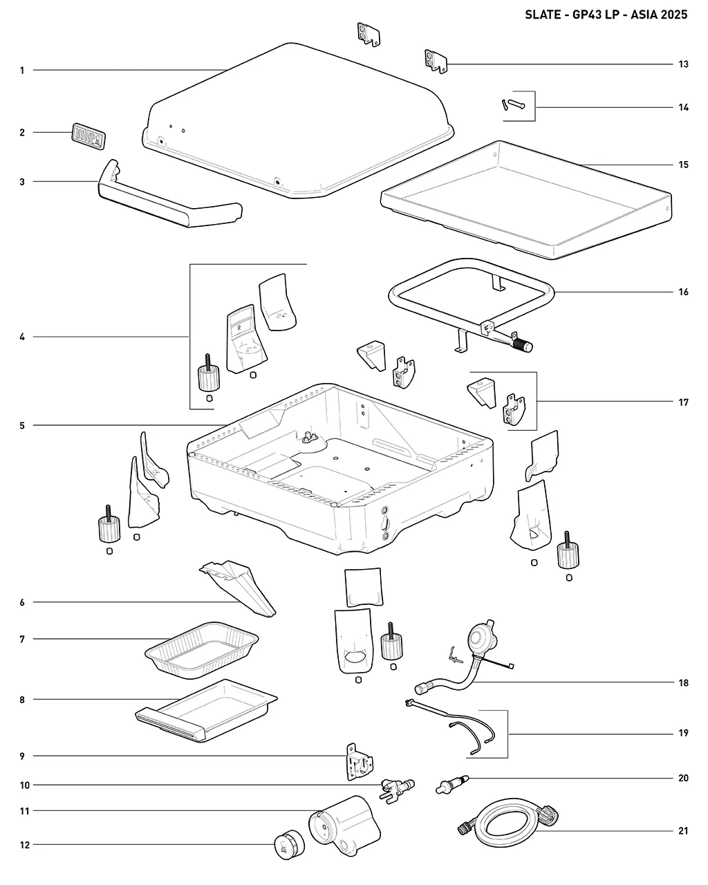 Výkres dílů grilu Weber Weber® Slate™ Tabletop Griddle (17 (1500369)