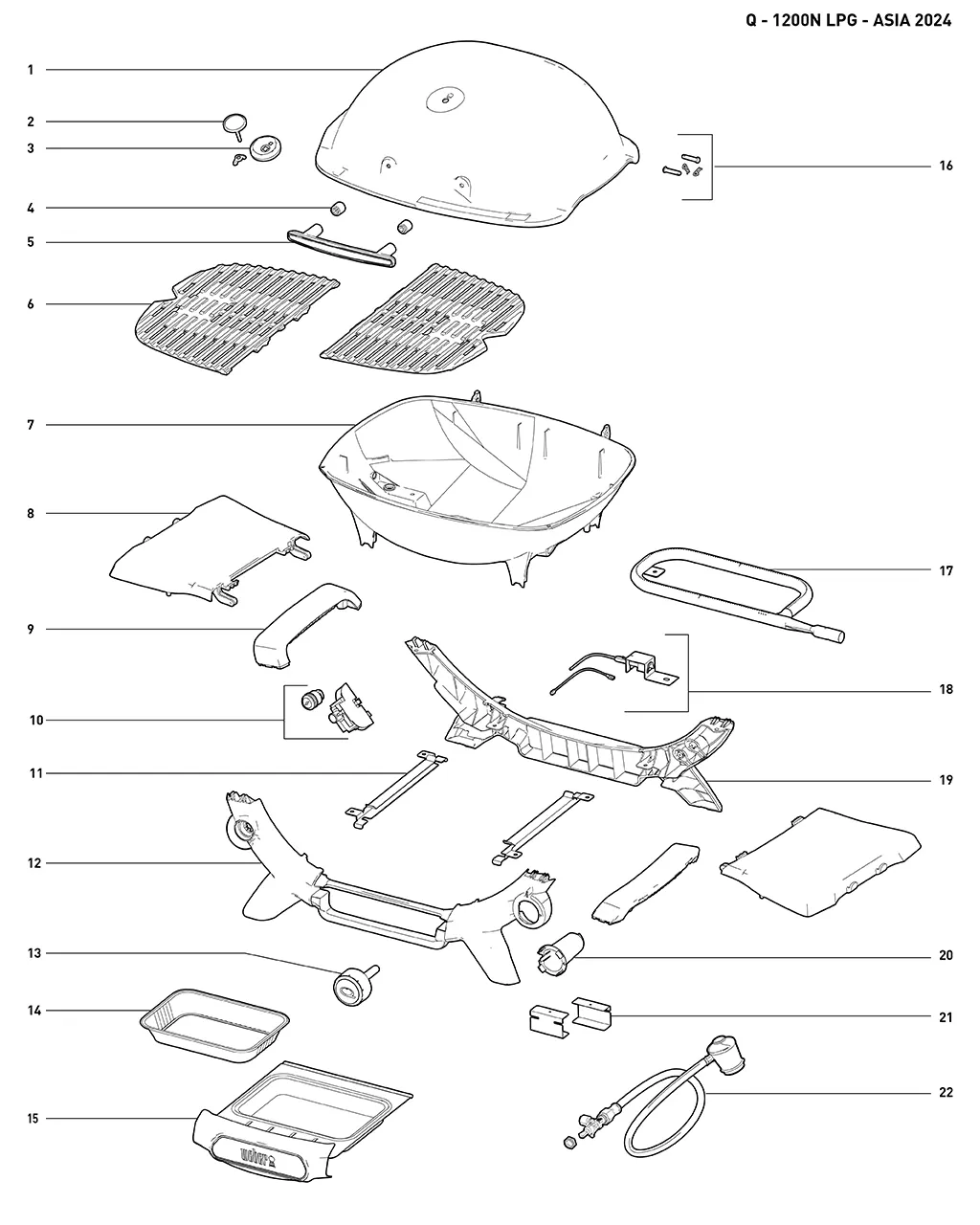 Výkres dílů grilu Weber Weber® Baby Q® Premium (Q1200N) Gas Barbecue (ULPG) (1501205)
