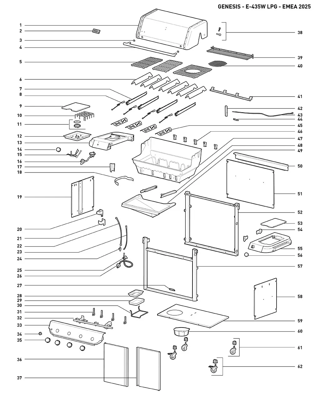 Výkres dílů grilu Weber Genesis® E-435W Gas Grill (1501403)