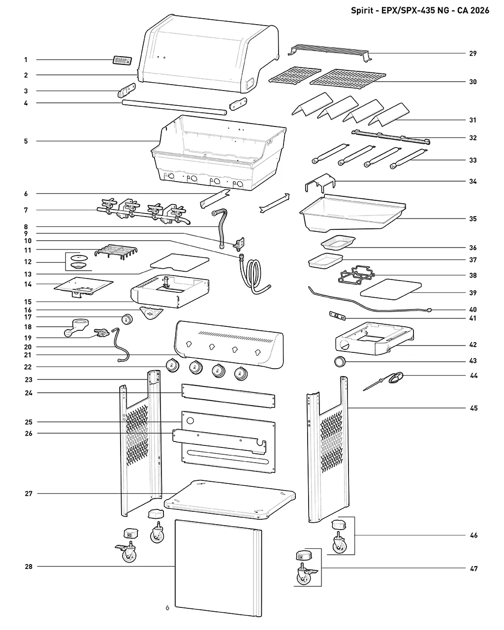 Výkres dílů grilu Weber Spirit® EPX-435 Smart Gas Grill (Natural Gas) (1501846)
