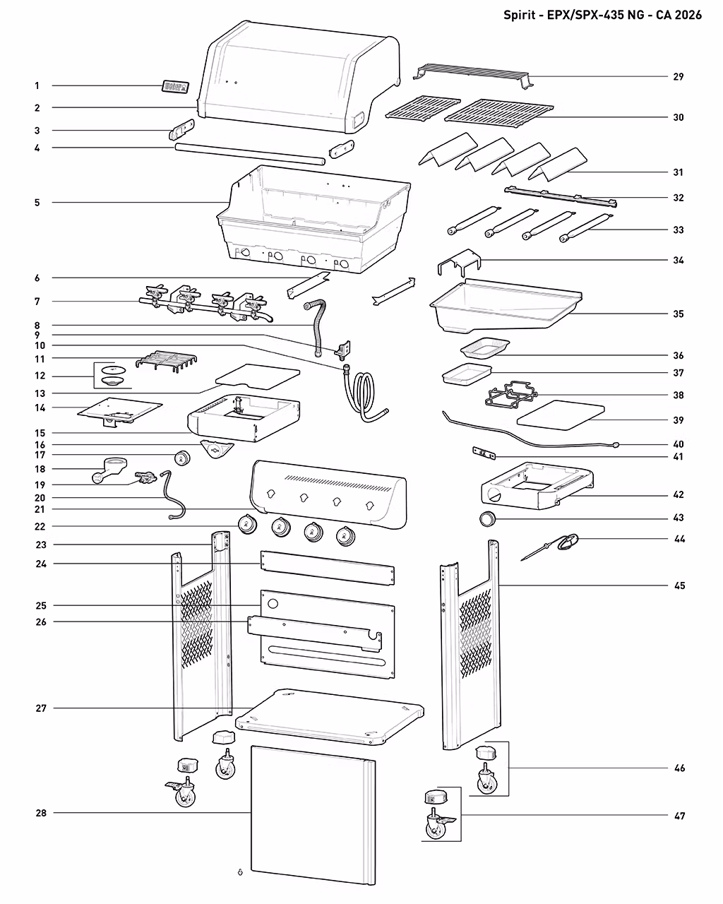 Výkres dílů grilu Weber Spirit® SPX-435 Smart Gas Grill (Natural Gas) (1501861)