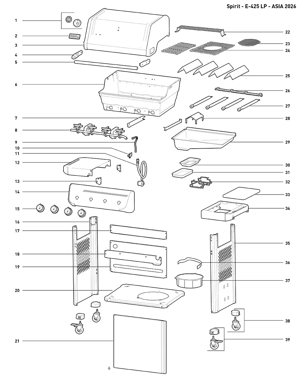 Výkres dílů grilu Weber Spirit® E-425 Gas Grill (1501988)