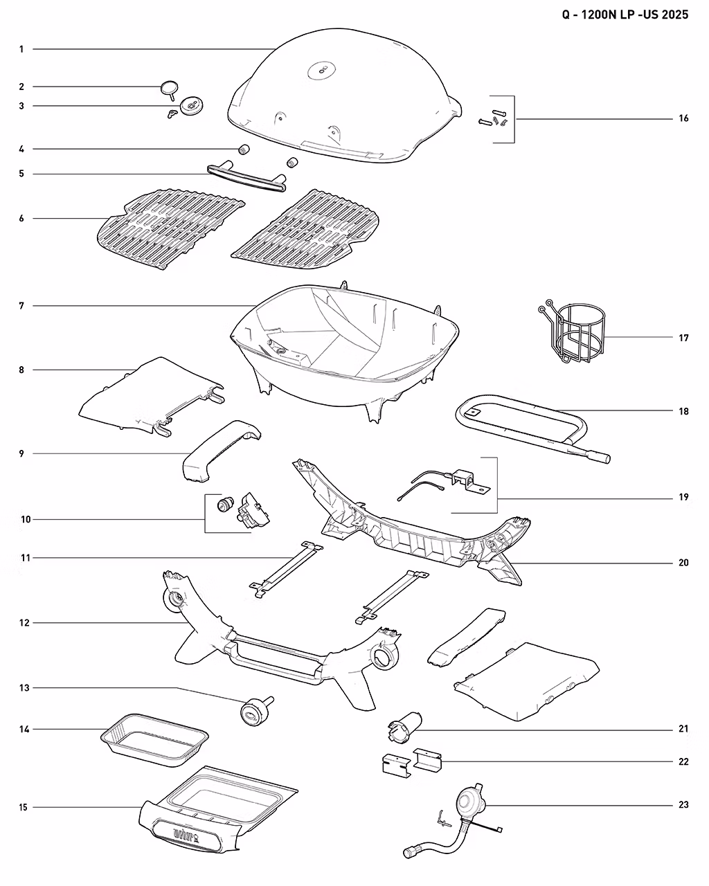 Výkres dílů grilu Weber Q 1200N Gas Grill (Liquid Propane) (1502198)