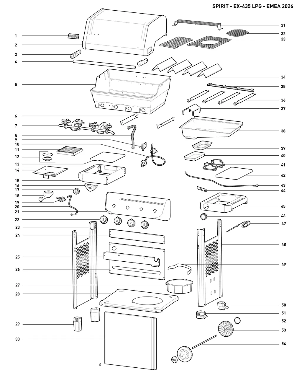 Výkres dílů grilu Weber Spirit® EX-435 Smart Gas Grill (Liquid Propane) (1502312)