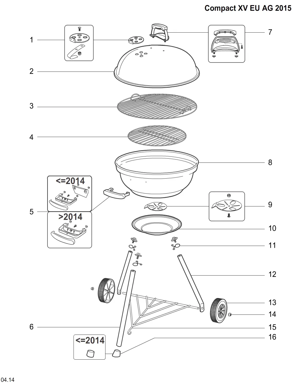 Výkres dílů grilu Weber Compact Kettle 47cm (2006) (Germany/Austria) (21579)