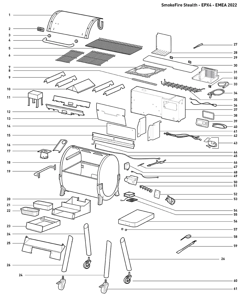 Výkres dílů grilu Weber SMOKEFIRE EPX4 PELLET GRILL CMP EU (22611500)
