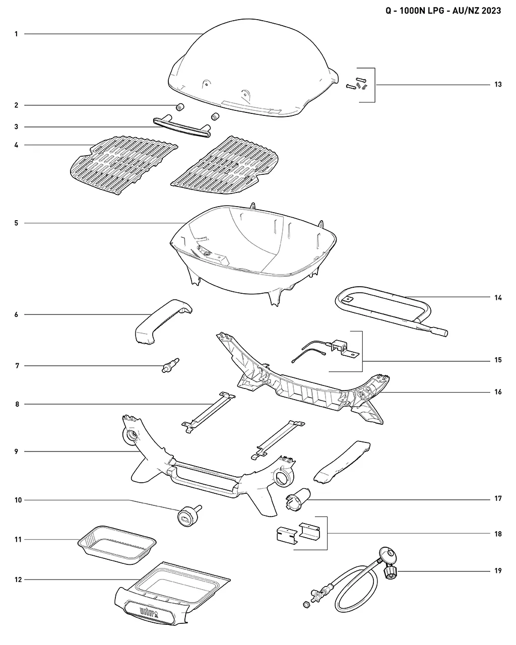 Výkres dílů grilu Weber Weber® Baby Q® (Q1000N) Gas Barbecue (LPG) (27111024)