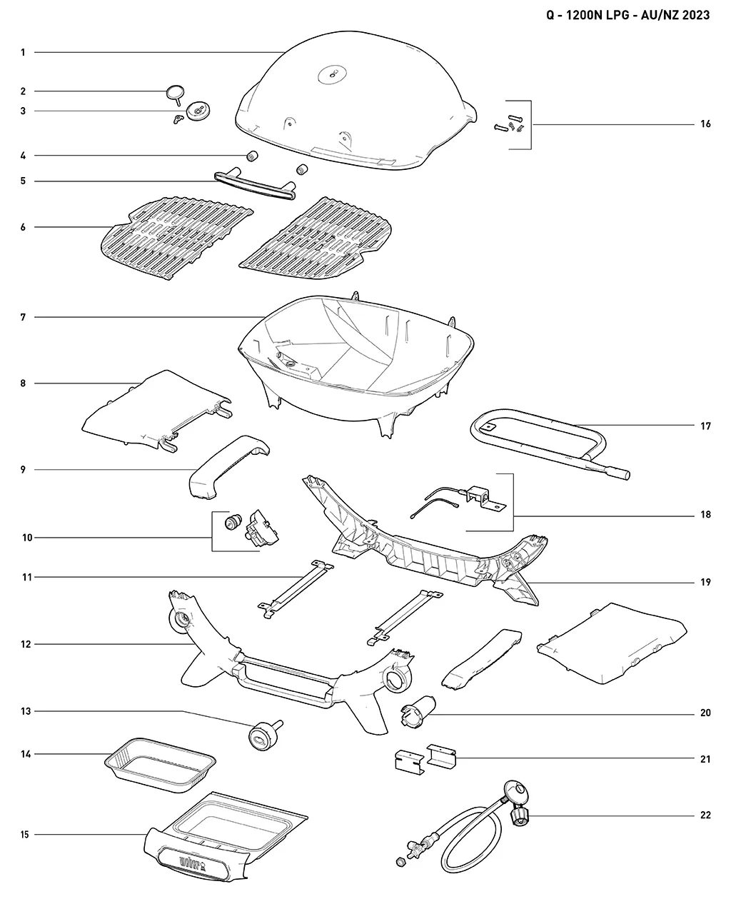 Výkres dílů grilu Weber Weber® Baby Q® Premium (Q1200N) Gas Barbecue (LPG) (27262024)