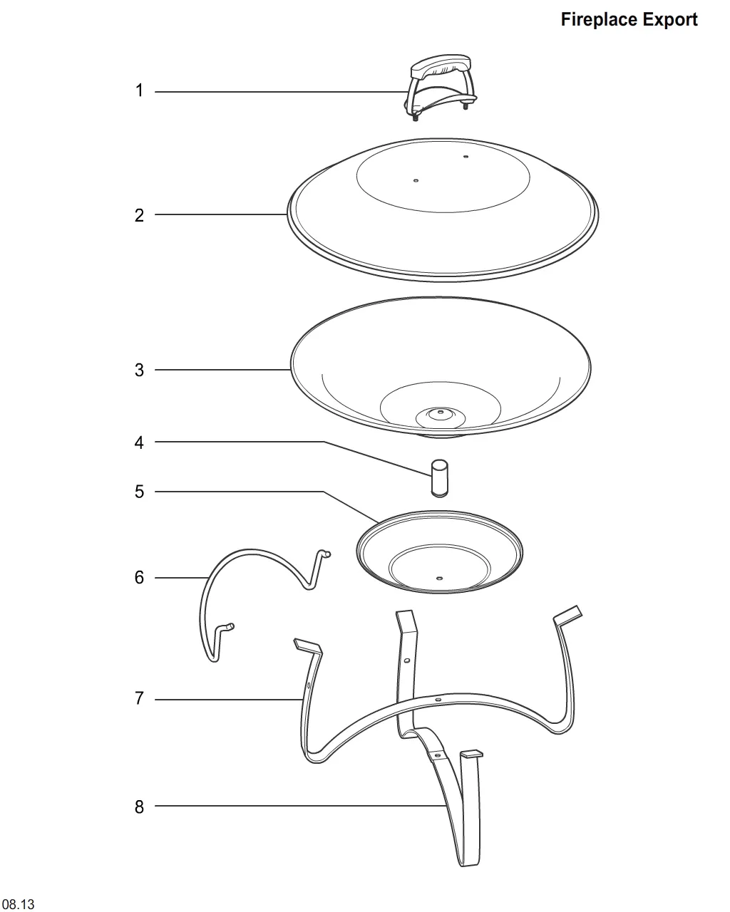 Výkres dílů grilu Weber Weber Fireplace (2014) (Export) (2750)