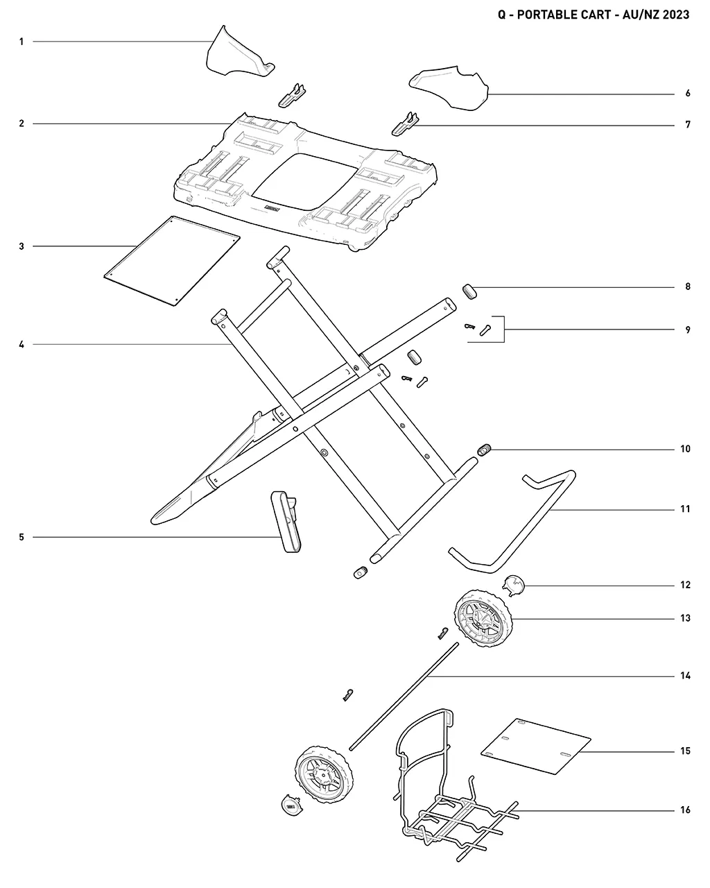 Výkres dílů grilu Weber Baby Q® and Q™ Portable Cart (3400176)
