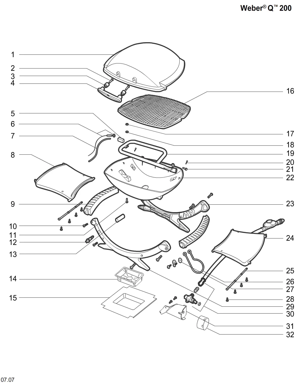 Výkres dílů grilu Weber Weber Q 200 Silver (Poland) (396033)