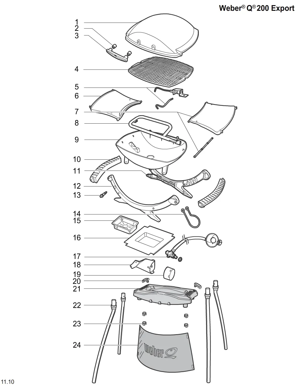 Výkres dílů grilu Weber Weber Q 200 w/Stand (France) (396853)