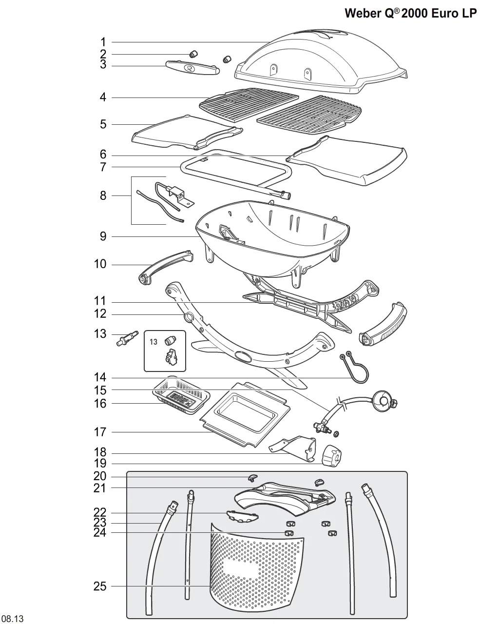 Výkres dílů grilu Weber Weber® Q 2000 Gas Grill with Stand (53060329)
