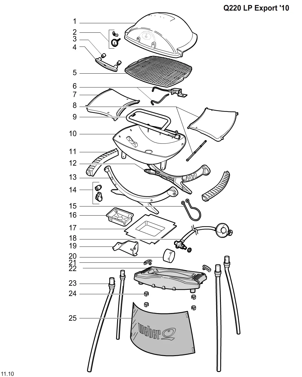 Výkres dílů grilu Weber Weber Q 220 w/Stand Silver (CZ) (566846)