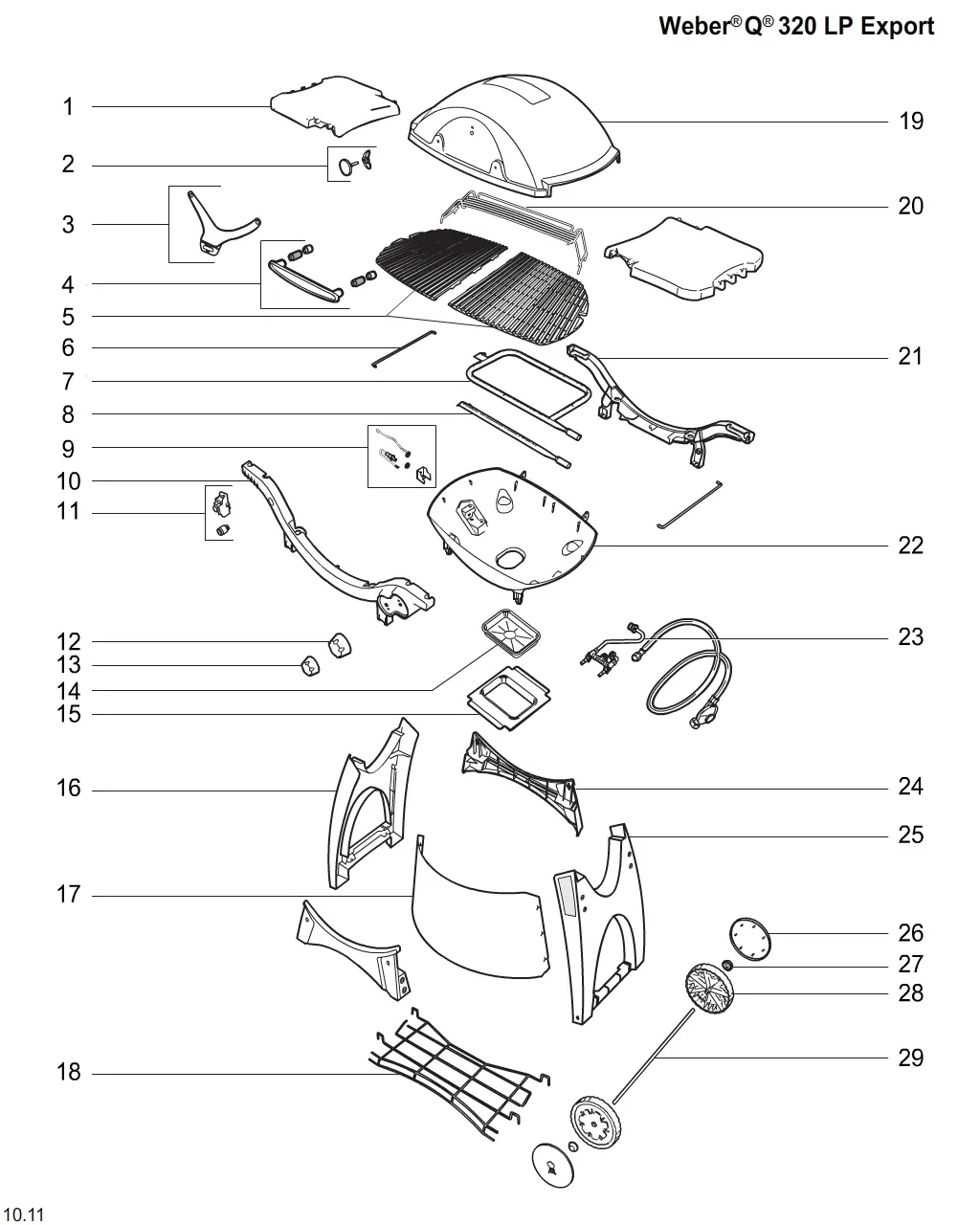 Výkres dílů grilu Weber Weber Q 320 Blk (Italy/Greece) (581029)