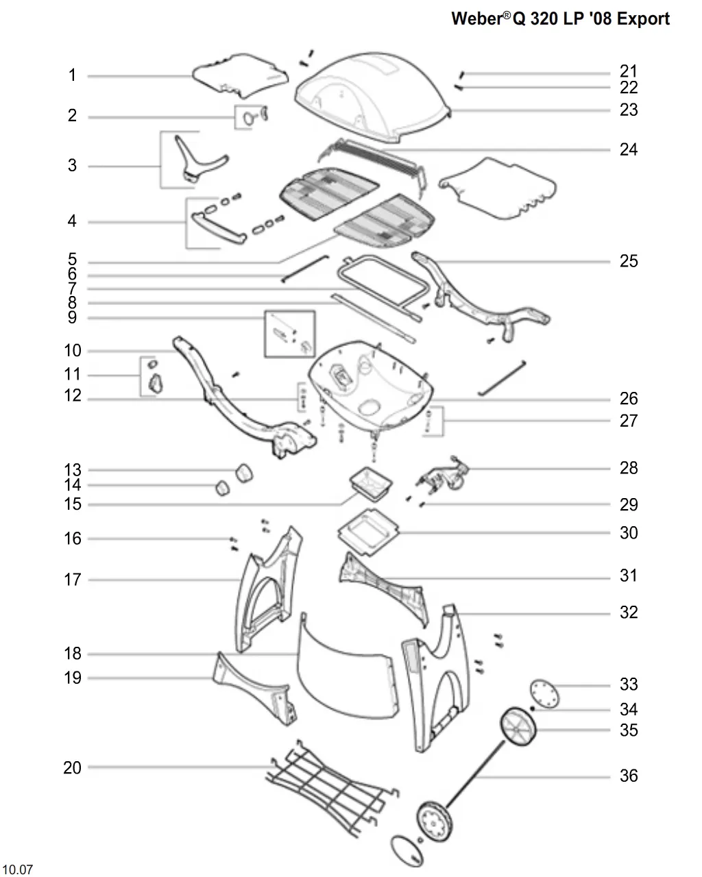 Výkres dílů grilu Weber Weber Q 320 Silver (France) (586053)