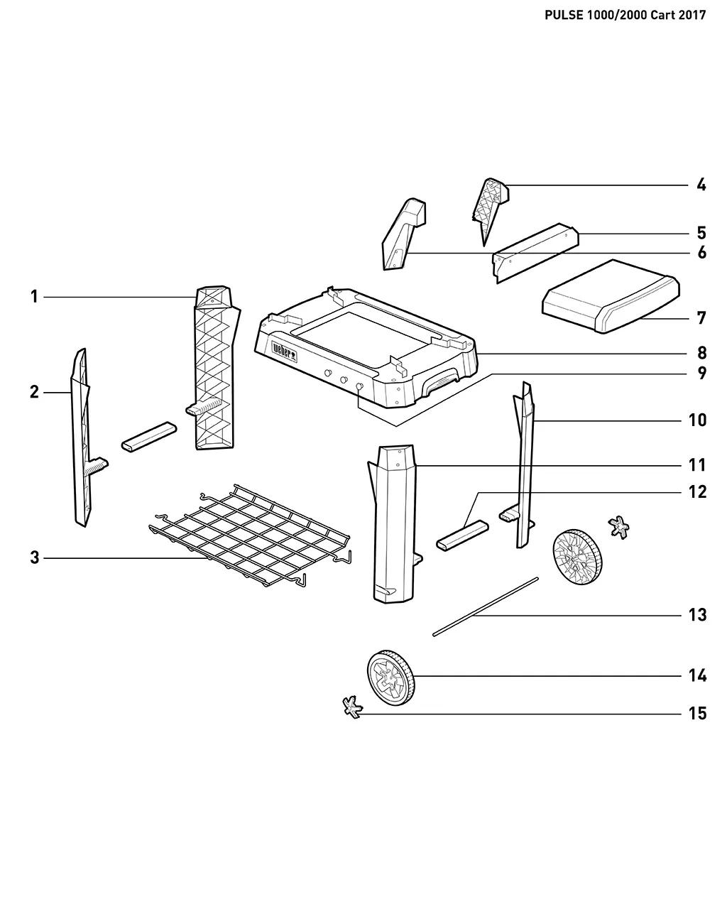 Výkres dílů grilu Weber Pulse 2000 Electric Grill Cart (6012001)