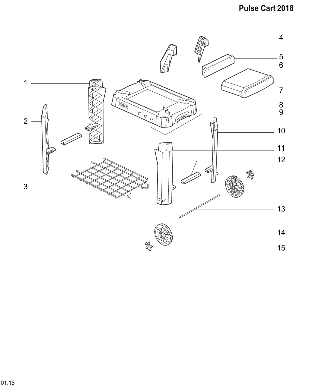 Výkres dílů grilu Weber Pulse Cart Small/Large Grill (2018) (Export) (6539)
