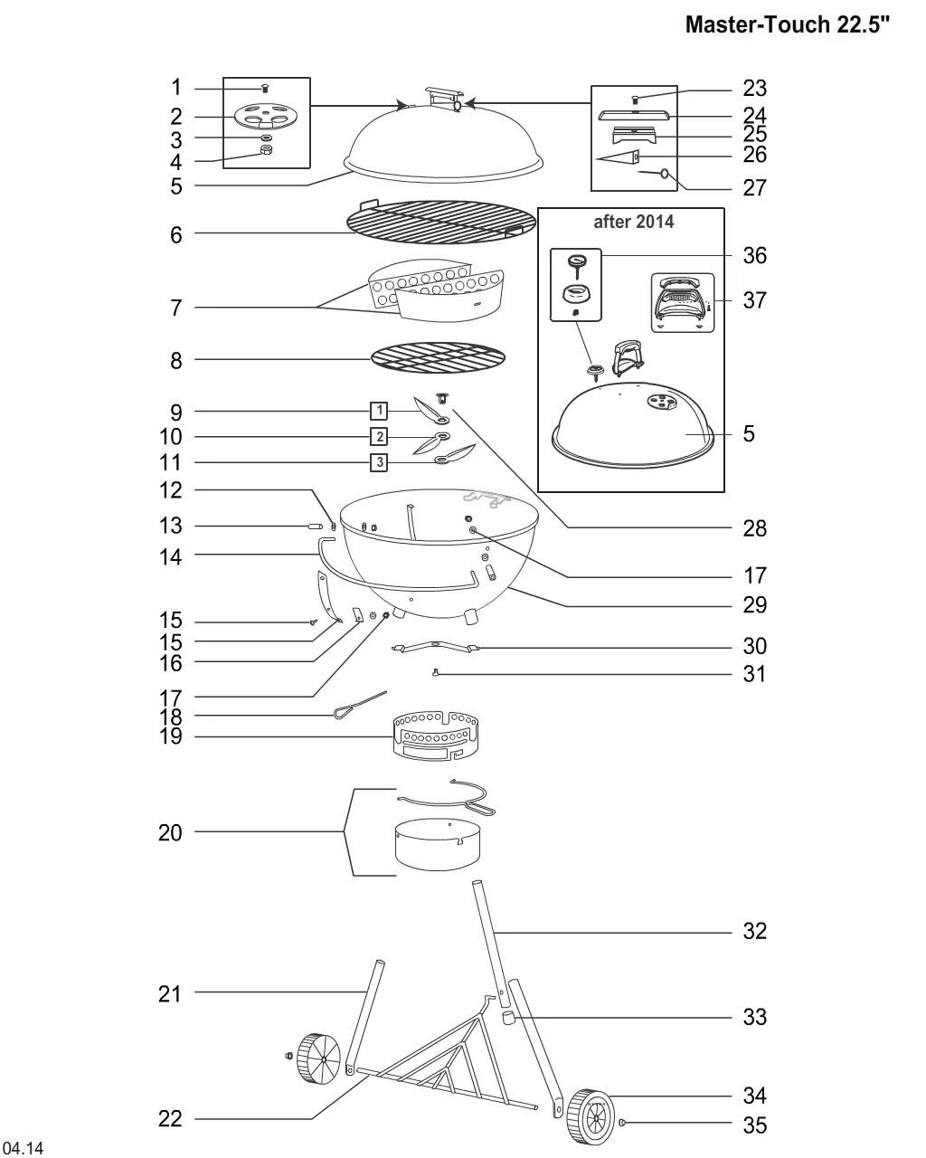 Výkres dílů grilu Weber Master-Touch Kettle 57cm Blk (Spain) (771049)