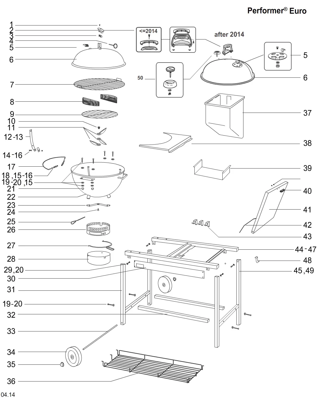 Výkres dílů grilu Weber Performer Blk (Export) (801004)