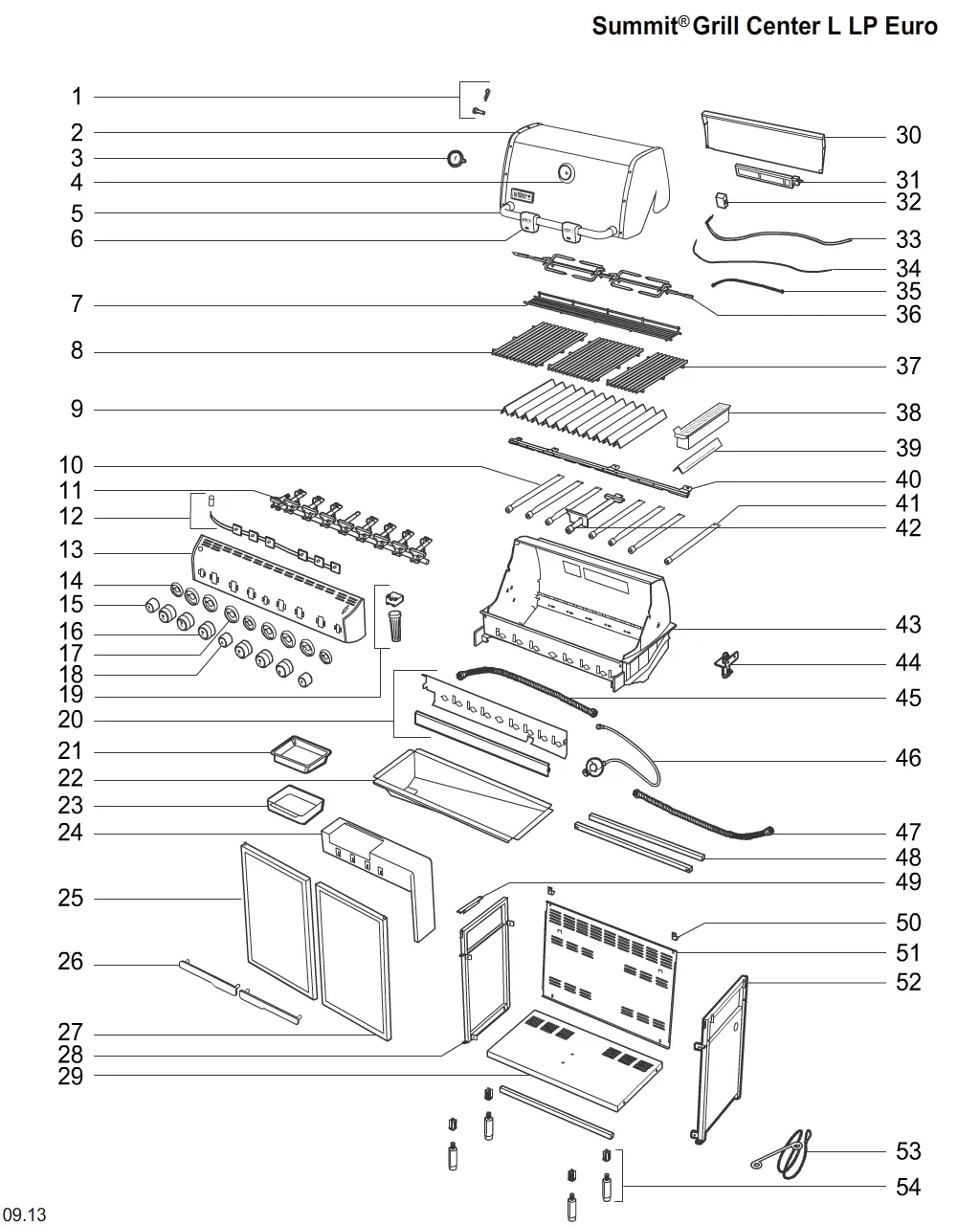 Výkres dílů grilu Weber Summit Cook Module LP SS 37MB (8293056)