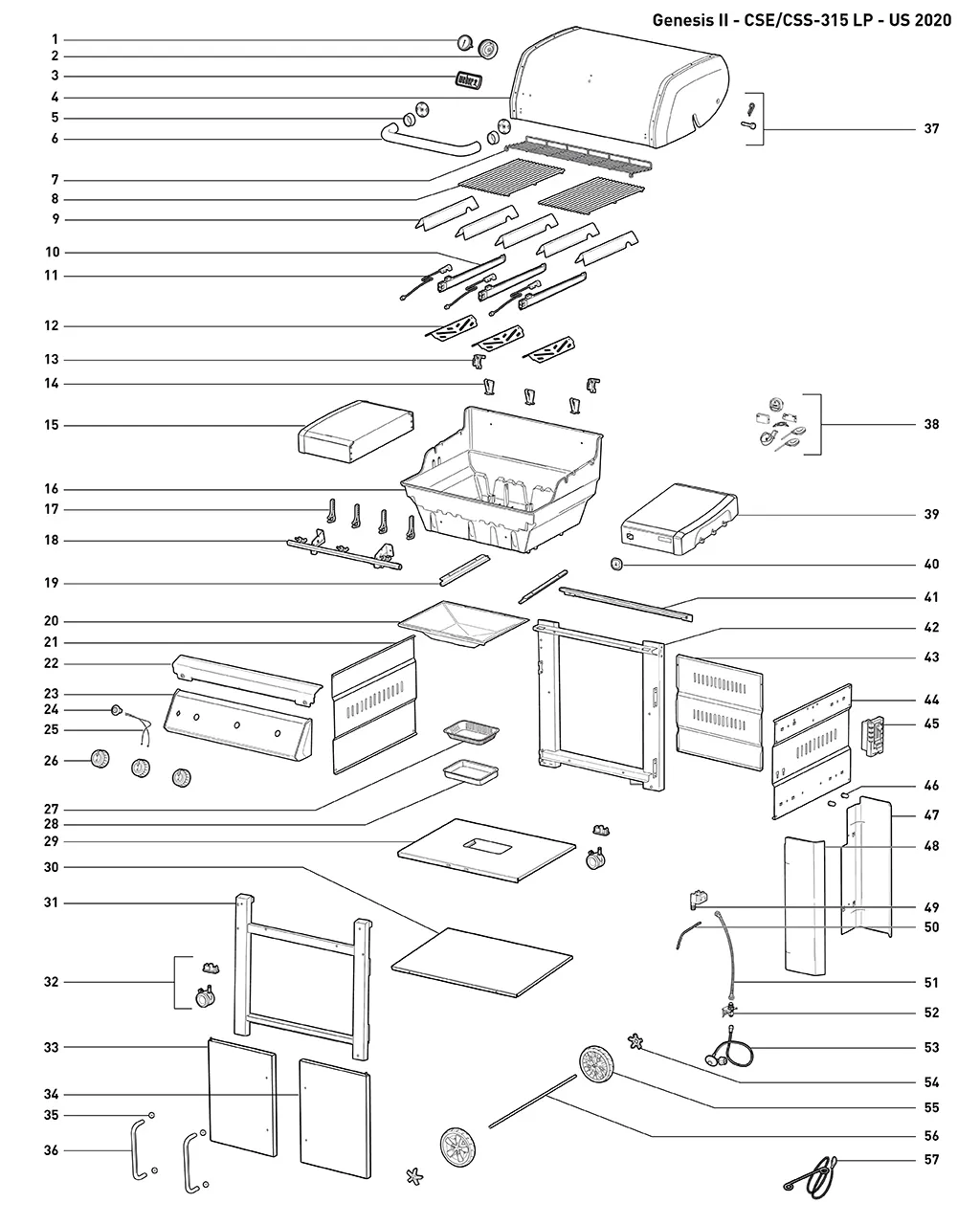 Výkres dílů grilu Weber Genesis II CSS-315 NG SS US/CA (2020) (966005401)